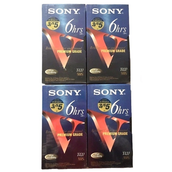 4 SONY Blank VHS Tapes T-120VF 6 Hr Premium Grade Factory Sealed - Picture 1 of 4